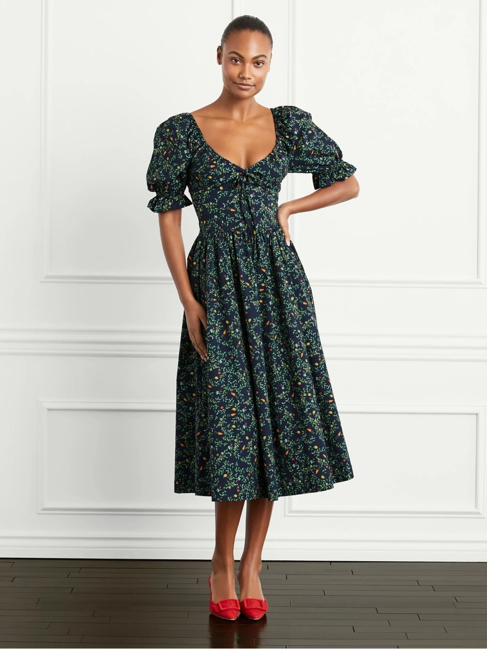 HILL HOUSE HOME The Ophelia Dress Size Large in Midnight Garden Floral Midi